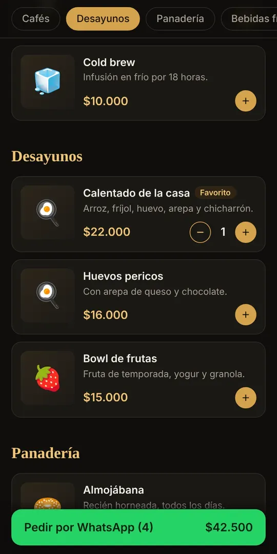 Pedido de cuatro productos listo para enviar por WhatsApp por $42.500